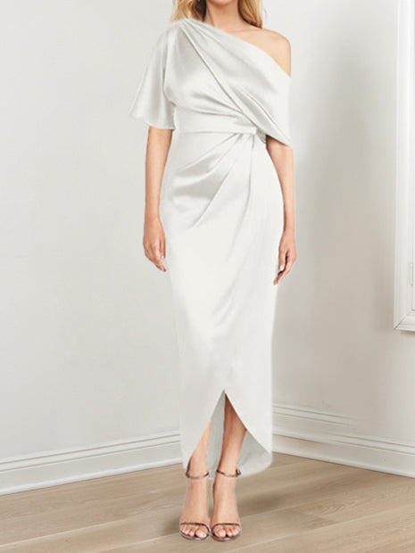 Robe de Mère de la Mariée Asymétrique à Une Épaule et à Manches Courtes avec Volants