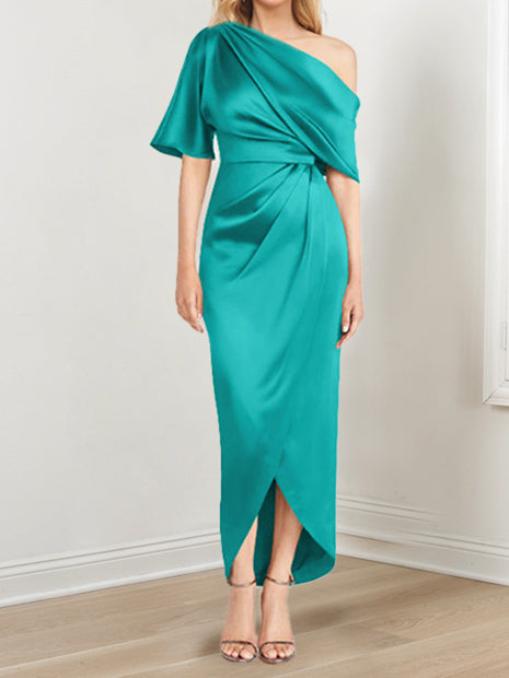 Robe de Mère de la Mariée Asymétrique à Une Épaule et à Manches Courtes avec Volants