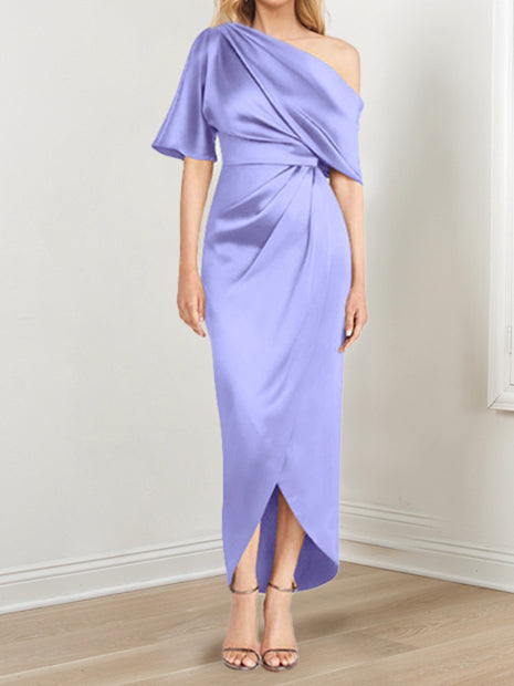 Robe de Mère de la Mariée Asymétrique à Une Épaule et à Manches Courtes avec Volants