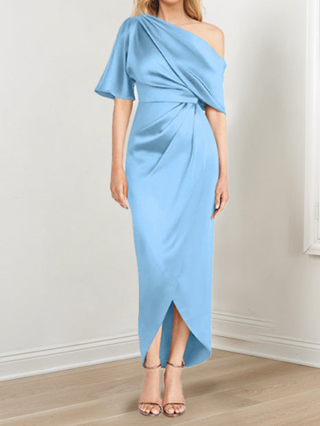 Robe de Mère de la Mariée Asymétrique à Une Épaule et à Manches Courtes avec Volants