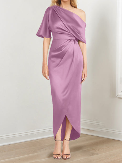 Robe de Mère de la Mariée Asymétrique à Une Épaule et à Manches Courtes avec Volants