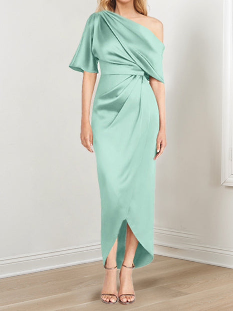 Robe de Mère de la Mariée Asymétrique à Une Épaule et à Manches Courtes avec Volants