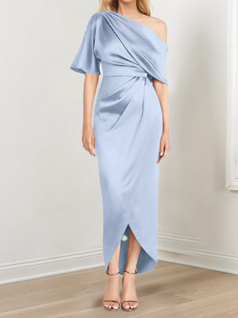 Robe de Mère de la Mariée Asymétrique à Une Épaule et à Manches Courtes avec Volants