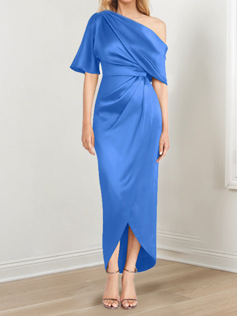 Robe de Mère de la Mariée Asymétrique à Une Épaule et à Manches Courtes avec Volants