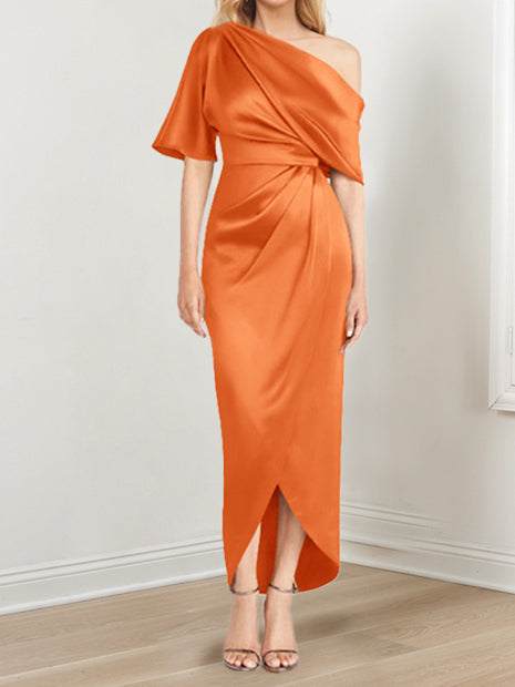 Robe de Mère de la Mariée Asymétrique à Une Épaule et à Manches Courtes avec Volants