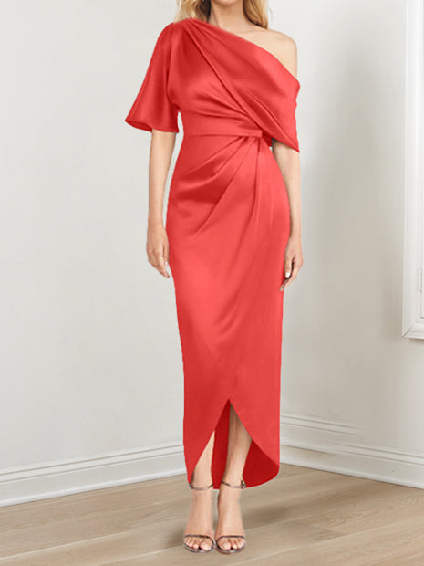 Robe de Mère de la Mariée Asymétrique à Une Épaule et à Manches Courtes avec Volants