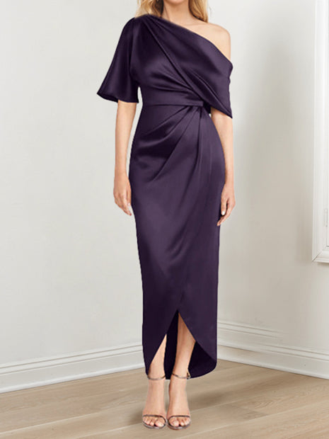 Robe de Mère de la Mariée Asymétrique à Une Épaule et à Manches Courtes avec Volants