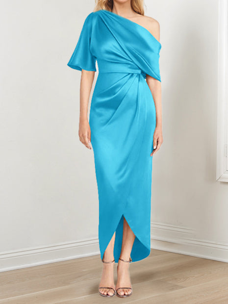 Robe de Mère de la Mariée Asymétrique à Une Épaule et à Manches Courtes avec Volants