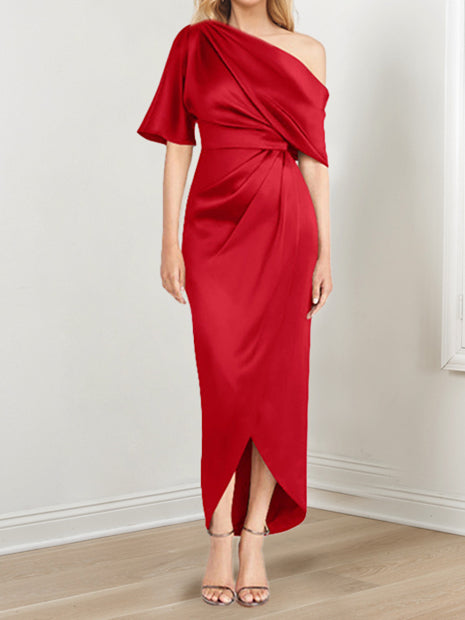 Robe de Mère de la Mariée Asymétrique à Une Épaule et à Manches Courtes avec Volants