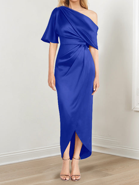 Robe de Mère de la Mariée Asymétrique à Une Épaule et à Manches Courtes avec Volants