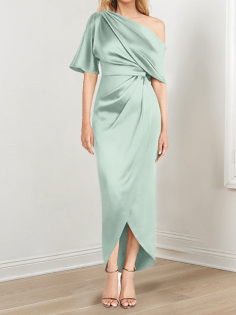 Robe de Mère de la Mariée Asymétrique à Une Épaule et à Manches Courtes avec Volants