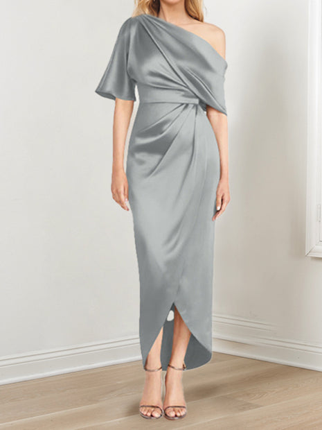 Robe de Mère de la Mariée Asymétrique à Une Épaule et à Manches Courtes avec Volants