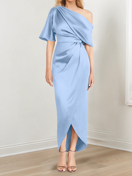 Robe de Mère de la Mariée Asymétrique à Une Épaule et à Manches Courtes avec Volants