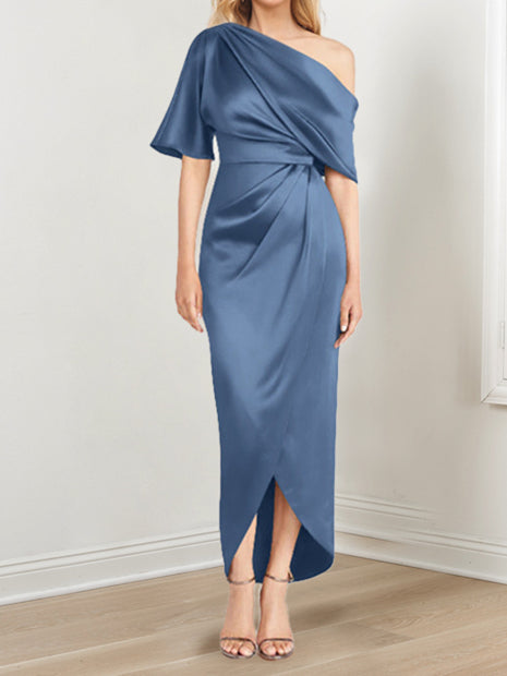 Robe de Mère de la Mariée Asymétrique à Une Épaule et à Manches Courtes avec Volants