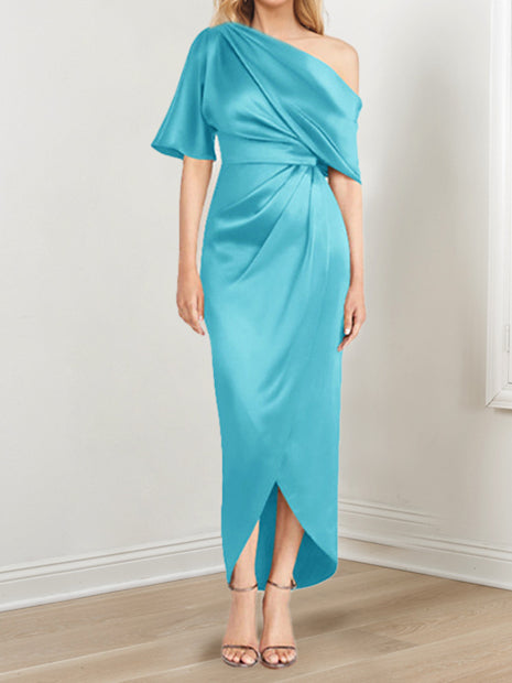 Robe de Mère de la Mariée Asymétrique à Une Épaule et à Manches Courtes avec Volants