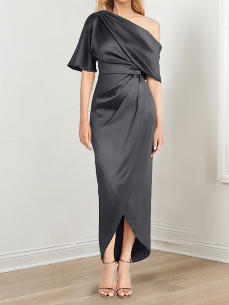 Robe de Mère de la Mariée Asymétrique à Une Épaule et à Manches Courtes avec Volants