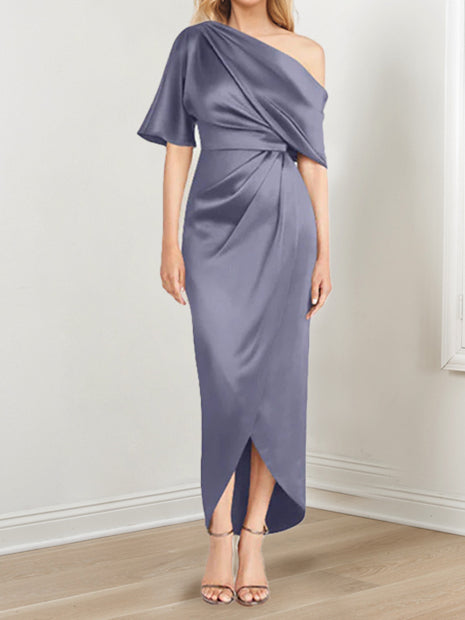 Robe de Mère de la Mariée Asymétrique à Une Épaule et à Manches Courtes avec Volants