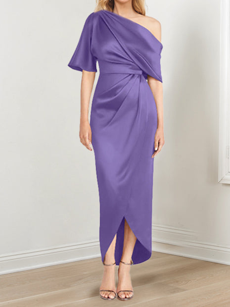 Robe de Mère de la Mariée Asymétrique à Une Épaule et à Manches Courtes avec Volants