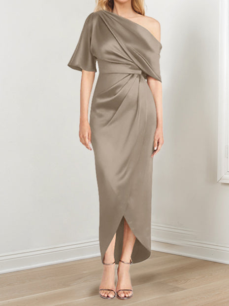 Robe de Mère de la Mariée Asymétrique à Une Épaule et à Manches Courtes avec Volants