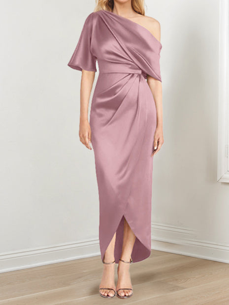 Robe de Mère de la Mariée Asymétrique à Une Épaule et à Manches Courtes avec Volants