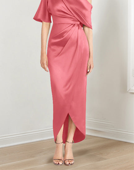 Robe de Mère de la Mariée Asymétrique à Une Épaule et à Manches Courtes avec Volants