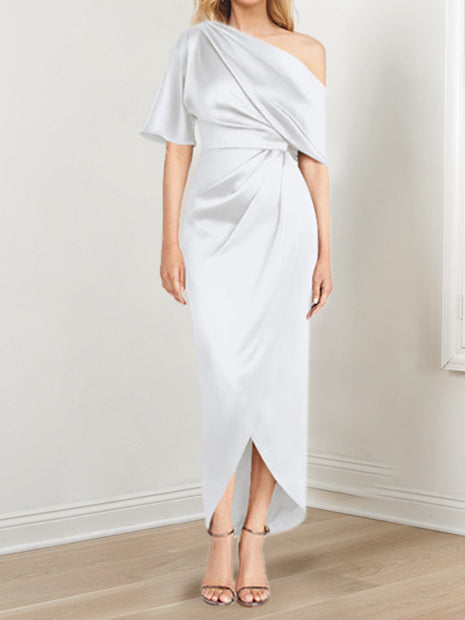 Robe de Mère de la Mariée Asymétrique à Une Épaule et à Manches Courtes avec Volants