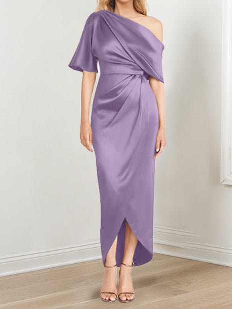 Robe de Mère de la Mariée Asymétrique à Une Épaule et à Manches Courtes avec Volants