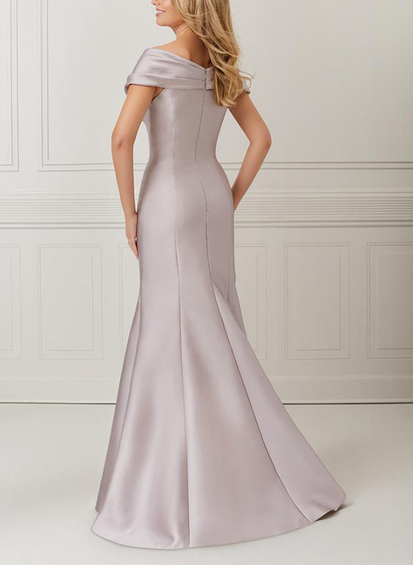 Robe de Mère de la Mariée en Satin à Épaules Dénudées, Style Trompette/Sirène, avec Appliques et Perles