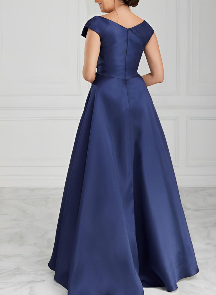 Robe de Mère de la Mariée en Satin à Col en V et Coupe Princesse avec Fronces
