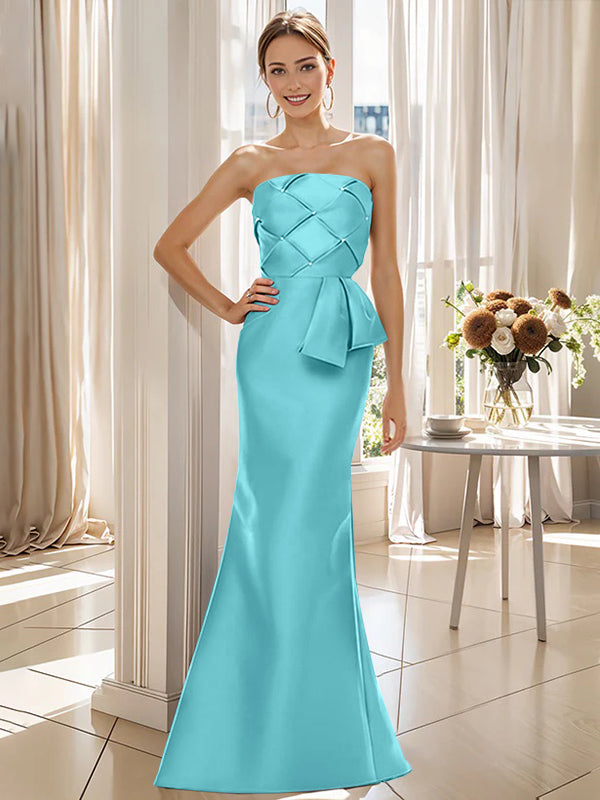 Robe de Mère de la Mariée Trompette/Sirène Sans Manches, Longueur Au Sol, Sans Bretelles, avec Nœud