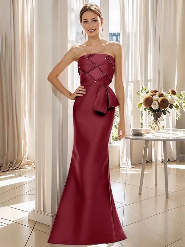 Robe de Mère de la Mariée Trompette/Sirène Sans Manches, Longueur Au Sol, Sans Bretelles, avec Nœud
