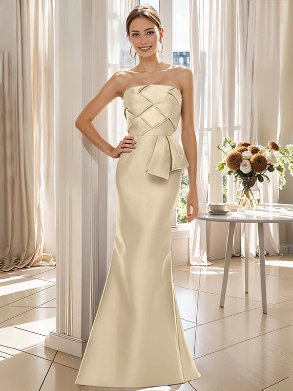 Robe de Mère de la Mariée Trompette/Sirène Sans Manches, Longueur Au Sol, Sans Bretelles, avec Nœud