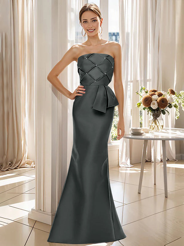 Robe de Mère de la Mariée Trompette/Sirène Sans Manches, Longueur Au Sol, Sans Bretelles, avec Nœud