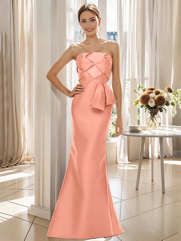 Robe de Mère de la Mariée Trompette/Sirène Sans Manches, Longueur Au Sol, Sans Bretelles, avec Nœud