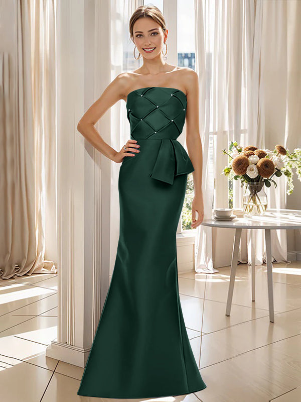 Robe de Mère de la Mariée Trompette/Sirène Sans Manches, Longueur Au Sol, Sans Bretelles, avec Nœud