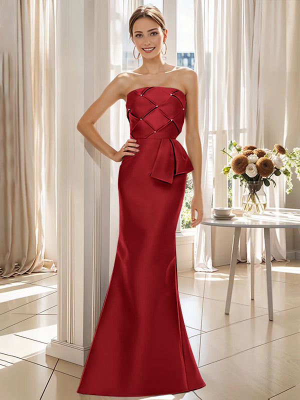 Robe de Mère de la Mariée Trompette/Sirène Sans Manches, Longueur Au Sol, Sans Bretelles, avec Nœud