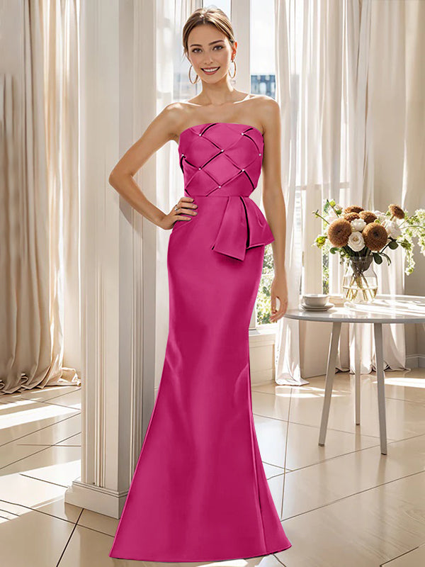 Robe de Mère de la Mariée Trompette/Sirène Sans Manches, Longueur Au Sol, Sans Bretelles, avec Nœud