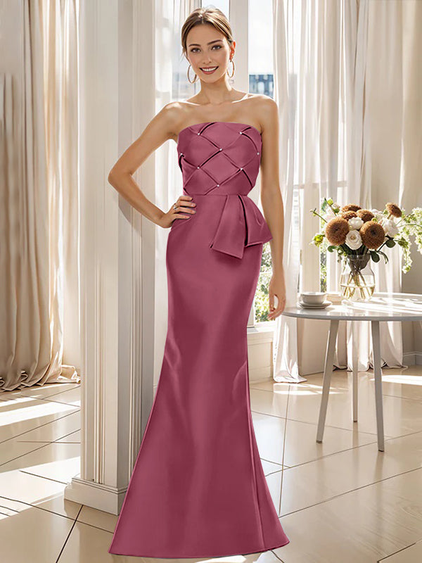 Robe de Mère de la Mariée Trompette/Sirène Sans Manches, Longueur Au Sol, Sans Bretelles, avec Nœud