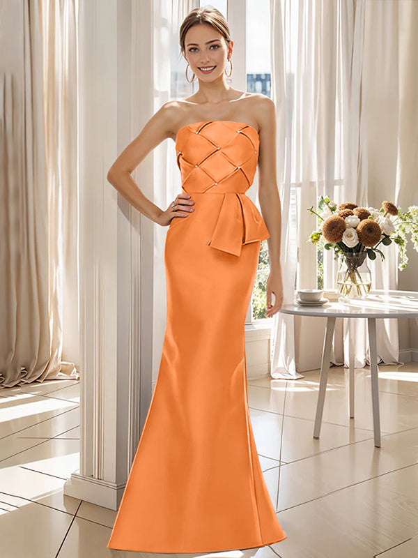 Robe de Mère de la Mariée Trompette/Sirène Sans Manches, Longueur Au Sol, Sans Bretelles, avec Nœud