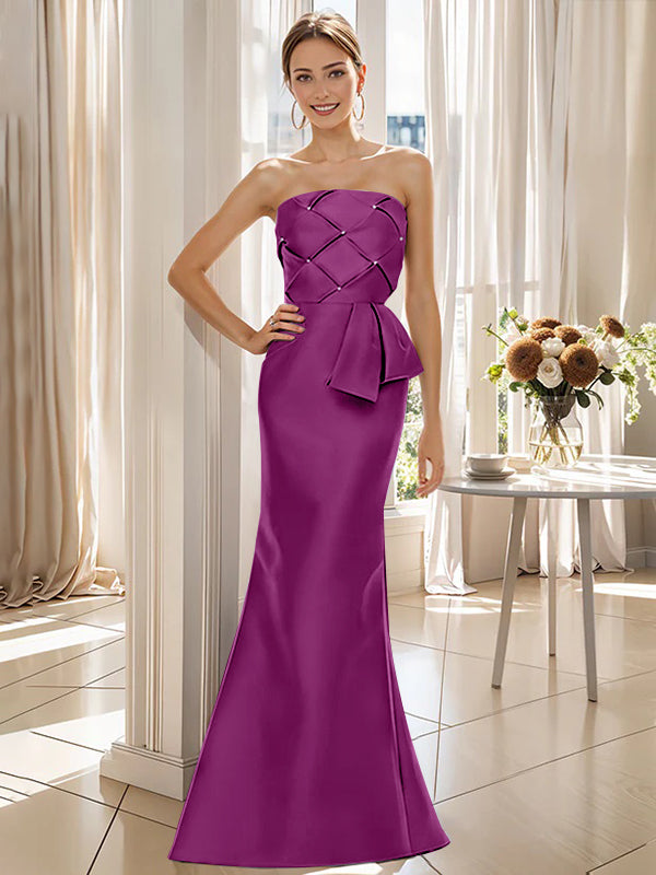 Robe de Mère de la Mariée Trompette/Sirène Sans Manches, Longueur Au Sol, Sans Bretelles, avec Nœud