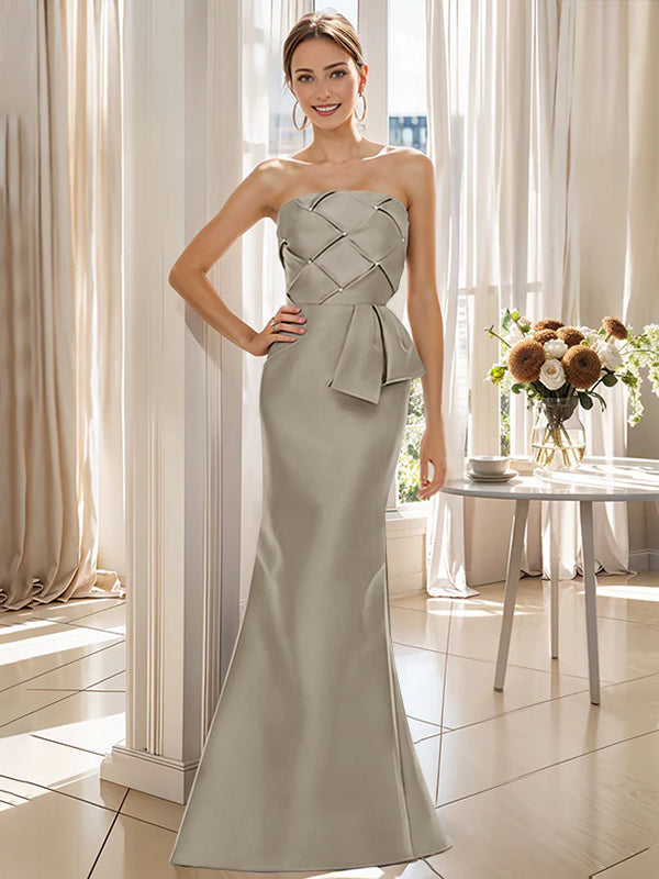 Robe de Mère de la Mariée Trompette/Sirène Sans Manches, Longueur Au Sol, Sans Bretelles, avec Nœud