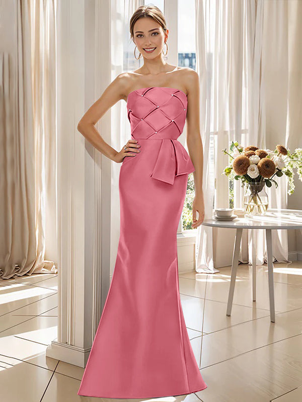 Robe de Mère de la Mariée Trompette/Sirène Sans Manches, Longueur Au Sol, Sans Bretelles, avec Nœud
