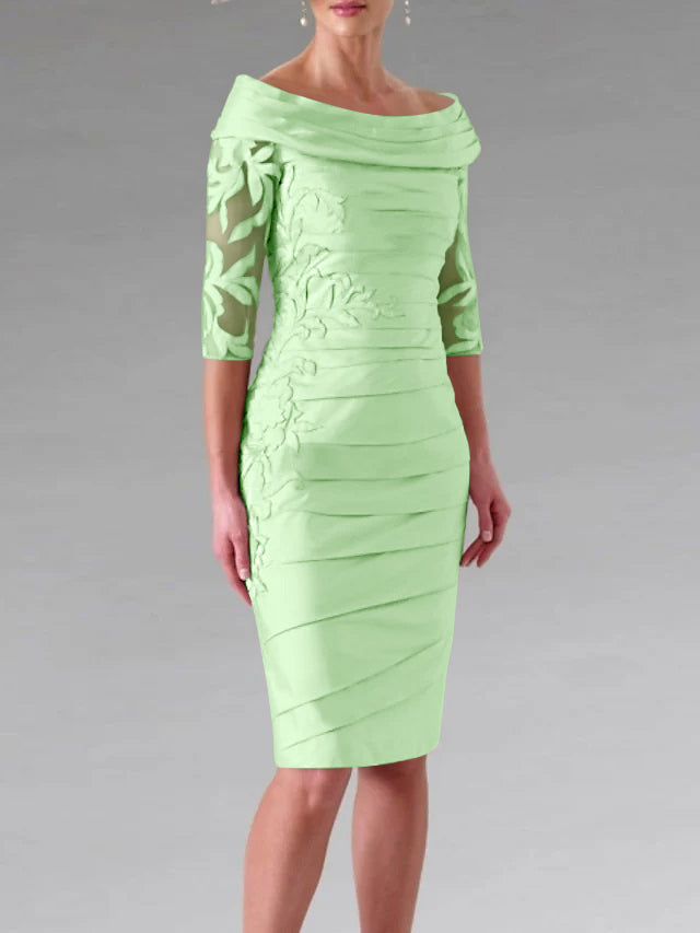 Robe de Mère de la Mariée Fourreau/Colonne à Manches Mi-Longues et à Fronces avec Appliques