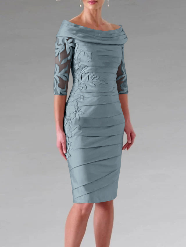 Robe de Mère de la Mariée Fourreau/Colonne à Manches Mi-Longues et à Fronces avec Appliques