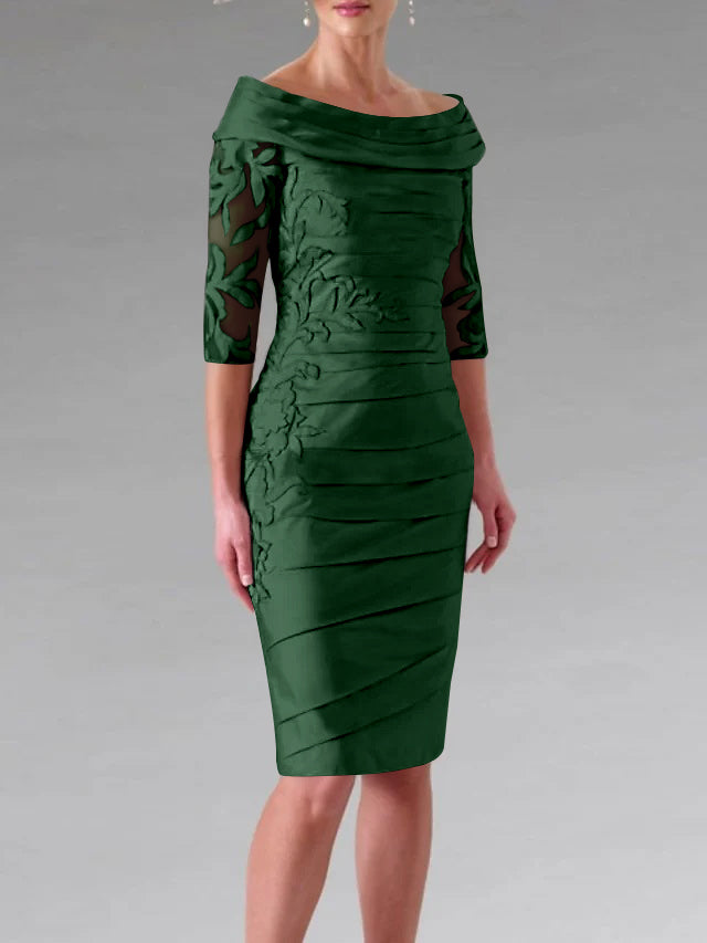 Robe de Mère de la Mariée Fourreau/Colonne à Manches Mi-Longues et à Fronces avec Appliques