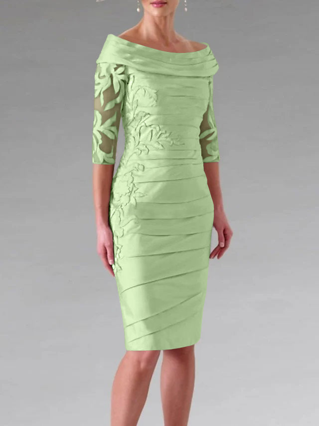 Robe de Mère de la Mariée Fourreau/Colonne à Manches Mi-Longues et à Fronces avec Appliques