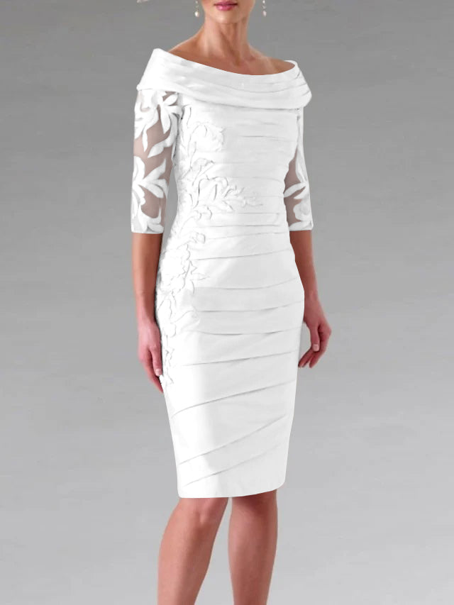 Robe de Mère de la Mariée Fourreau/Colonne à Manches Mi-Longues et à Fronces avec Appliques