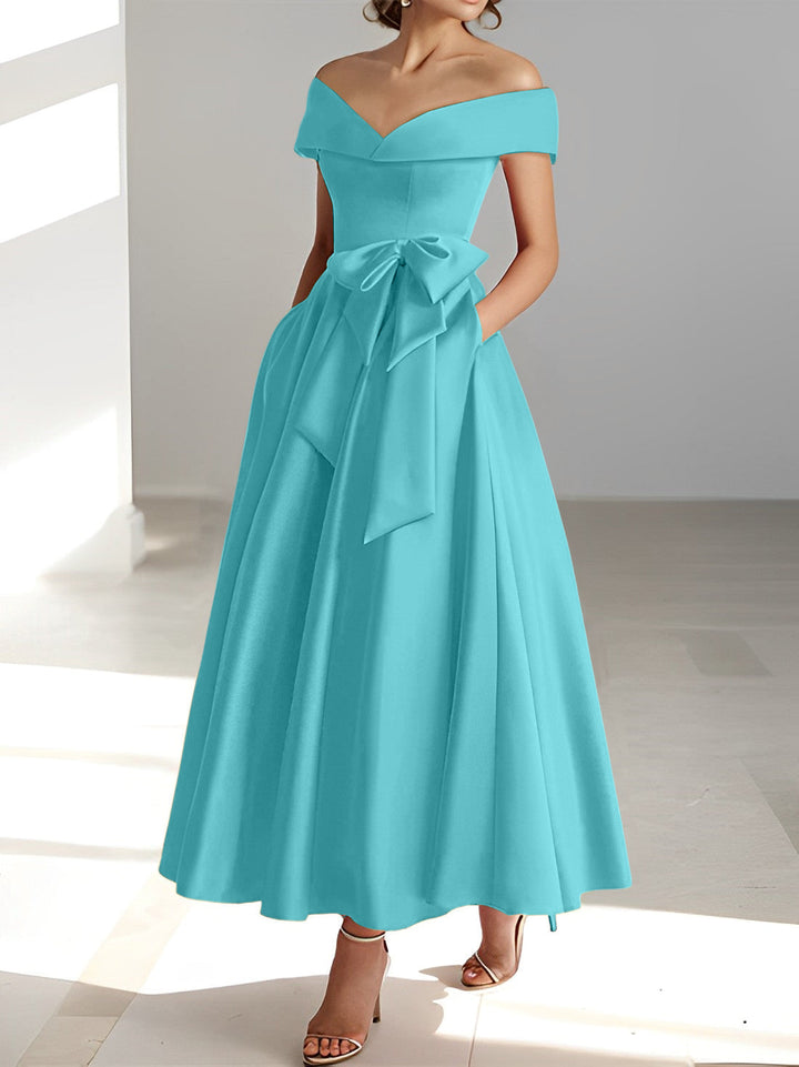 Robe de Mère de la Mariée A-Line/Princess à Épaules Dénudées Sans Manches et Longueur Cheville avec Poches
