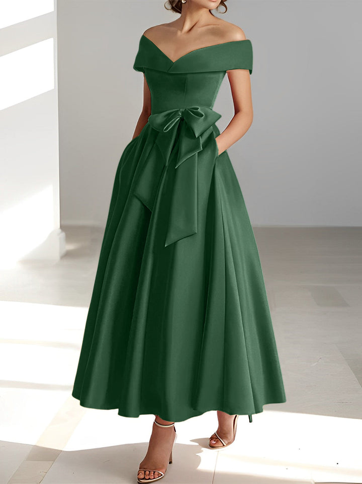 Robe de Mère de la Mariée A-Line/Princess à Épaules Dénudées Sans Manches et Longueur Cheville avec Poches