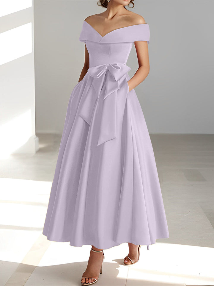 Robe de Mère de la Mariée A-Line/Princess à Épaules Dénudées Sans Manches et Longueur Cheville avec Poches